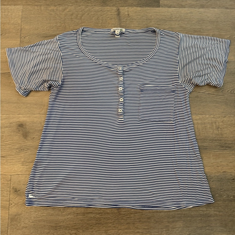 Lacoste Vintage Striped Pocket Button Down Silk Viscose Short Sleeve Shirt